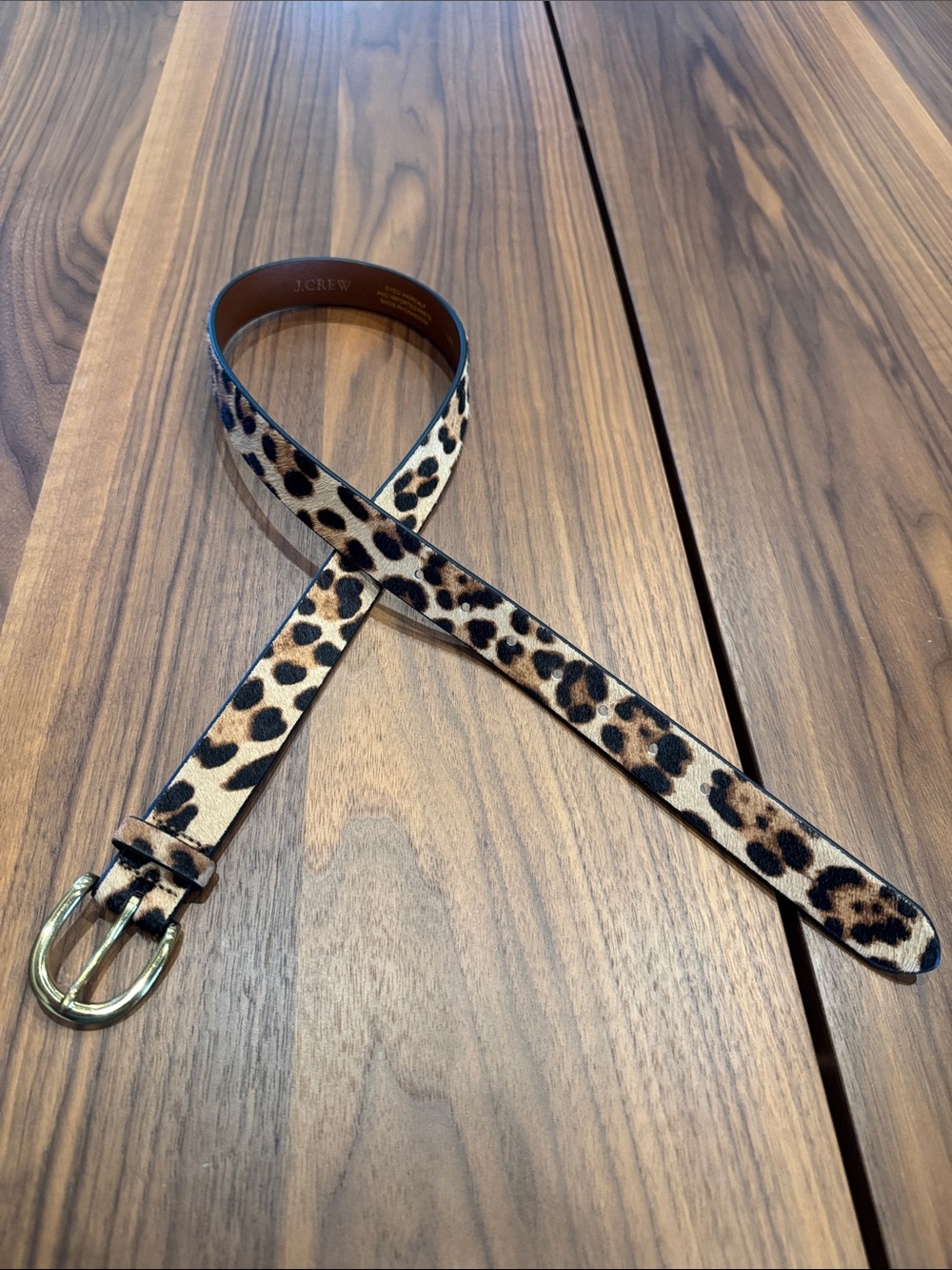 J. Crew Leopard Print calf hair leather belt in size Small with Gold Buckle NWOT - Picture 6 of 7